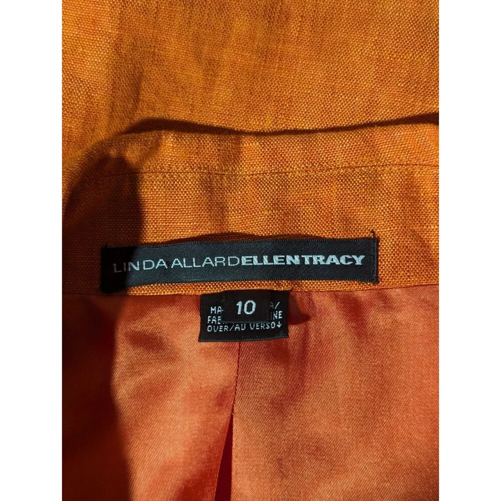 Linda Allard Ellen Tracy Sz 10 Orange Linen Blazer Structured Work Maximalist